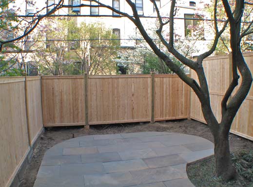 contoured slate patio cedar fencing